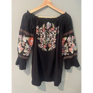 Free People Fleur DuJour Mini Black Puff Sleeve Off Shoulder Dress Women Size XS